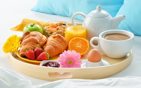 Breakfast - bed, food, coffee, breakfast