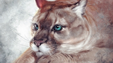 Mountain lion - blue, mountain lion, eye, cat, vera velichko, puma, pisici, art, wild