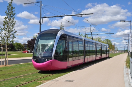 tramway de dijon - building, street, tram, dijon, grass