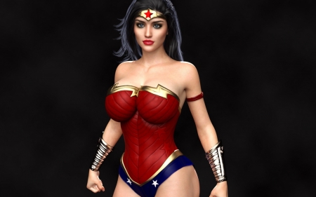 Wonder Woman - red, fantasy, black, comics, wonder woman, girl