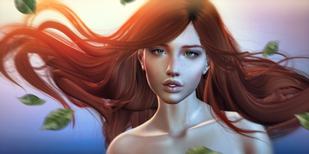 Girl - face, girl, red hair, fantasy