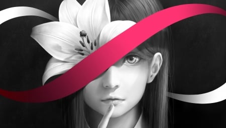 Girl - tape, girl, lily, flower