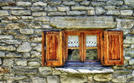 Window - window, wooden, shutters, house, stones