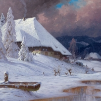 Winter landscape with thunderstorm