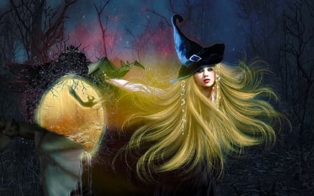 Dark Craft - pretty, girl, witch, fantasy, digital, woman, halloween, art, wallpaper