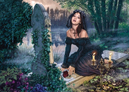 Lake of Tears - pretty, girl, gothic, dark, fantasy, digital, woman, halloween, art, wallpaper