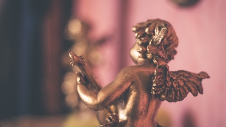 Angel - pink, instrument, figurine, golden, angel