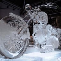 Motor Cycle Snow Art Sculpture