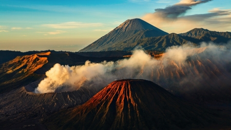 Mountain Top Volcano - clouds, sunset, nature, volcano, mountain top, mountains