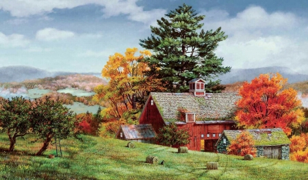 Farm - house, farm, tree, autumn