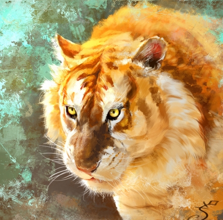 Tiger - vera velichko, luminos, animal, orange, tiger, fantasy, tigru