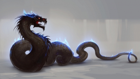 Dragon - daena key, fantasy, black, dragon, luminos, blue