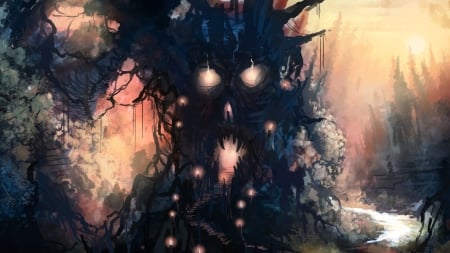 :D - fantasy, black, halloween, orange, butteredbup, tree, luminos, art