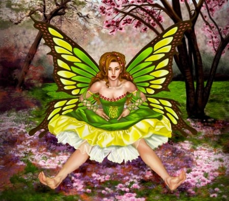 Green Fairie - digital, pretty, girl, art, fantasy, fairy, female, woman, green