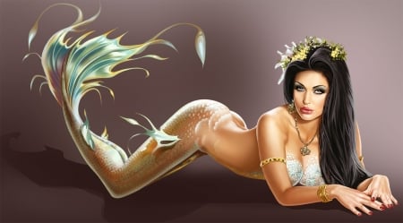 Fantasy Mermaid - woman, art, pretty, girl, mermaid, siren, digital, fantasy