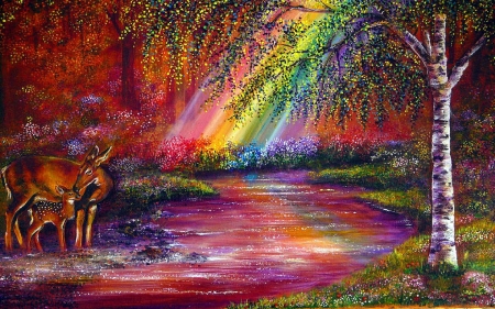 Reflection of End Of The Rainbow River - end, rainbow, fawn, road, deer