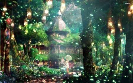 Download Explore the lush anime world of Anime Forest! | Wallpapers.com