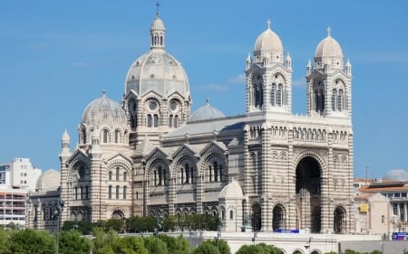 Cathedral in Marseilles, France - domes, france, church, marseilles, cathedral