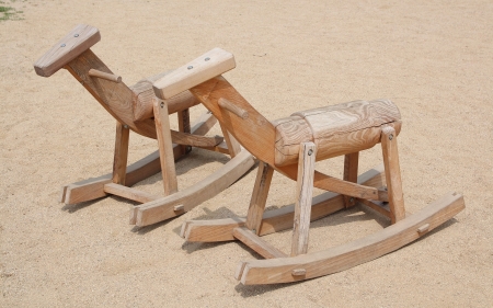 Wooden Horses - childhood, wooden, horses, toys, sand