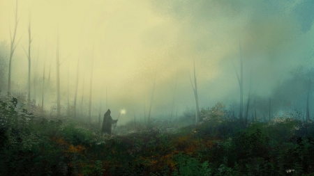 The wanderer - wanderer, art, luminos, gary frederick, fantasy, mist