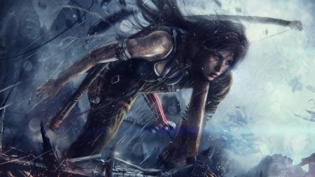 Lara Croft - tomb raider, game, girl, rain, lara croft, fantasy