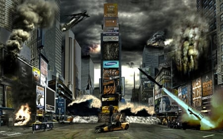 apocalyptic battle - city, buidling, battle, missile