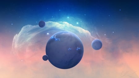 Fantasy - space, fantasy, cosmos, blue, planet, pink, luminos