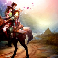 Romantic Asian Lovers Riding Horse