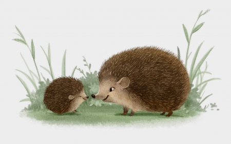 Hedgehogs - painting, grass, art, hedgehogs, animals