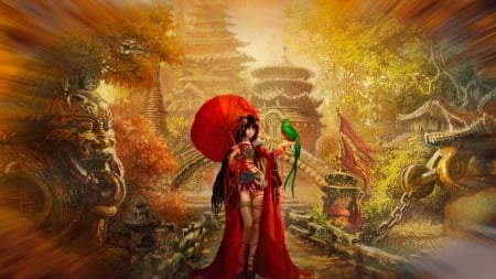 Geisha - digital, wallpaper, fantasy, pretty, geisha, girl, woman, art