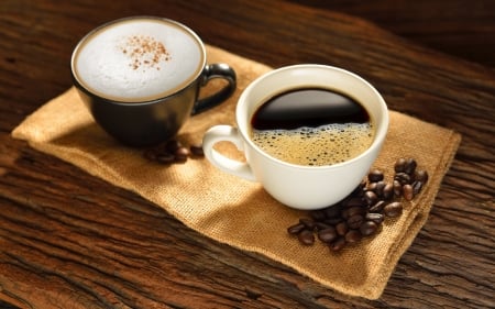 Coffee - beans, wooden, brown, coffee, cups