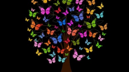 Butterfly tree - butterfly, colorful, tree, gerd altmann, black