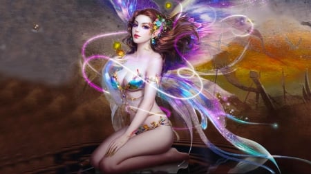 Purple Fairy - pretty, fantasy, woman, digital, girl, fairy, angel, art