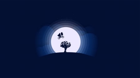 :-) - flying, silhouette, vector, night, luna, blue, bycicle, white, fantasy, nnight, moon, luminos