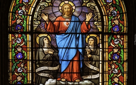 Jesus and Saints - christ, jesus, heart, stained glass, saints