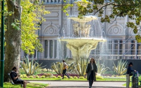 Fountain in Melbourne - sculptures, fountain, Australia, Melbourne, city