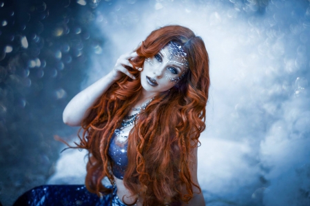 Mermaid - woman, lenka marcova, redhead, girl, mermaid, blue, model