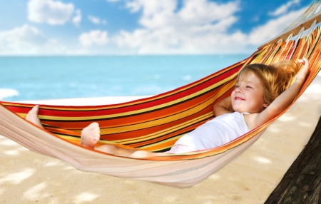 Little Girl - girl, hammock, summer, resort, sea