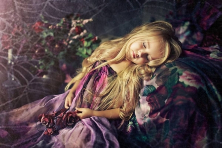 sleeping girl - blonde, child, girl, fantasy