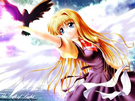 Air 1 - anime, girl, bird