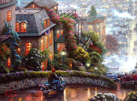 artwork - street, art, houses, painting