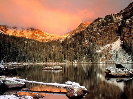 Lake mt reflection 2 - lake, reflection, mountain, water, sunset, scene