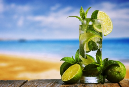 Summer Drinks - Glass, Mint, Lime, Beach