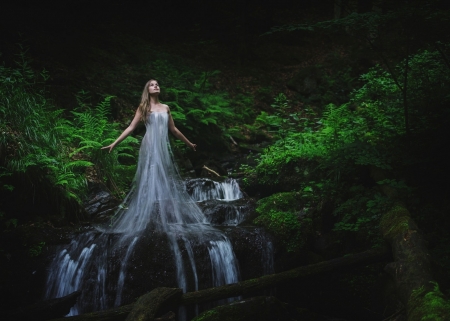 Water Nymph - nymph, girl, place, waterfall