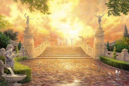 Bridge of Triumph - pretty, fantasy, angels, digital, serene, art, bridge, wallpaper