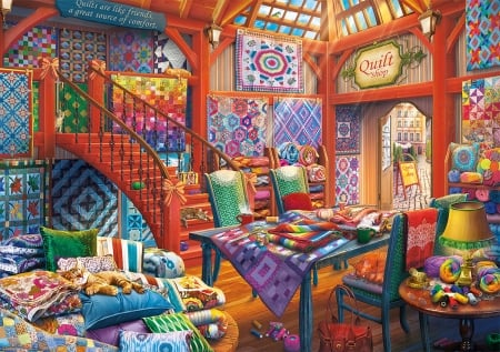 Quilt Shop - quilt, pretty, fantasy, retro, vintage, digital, art, shop