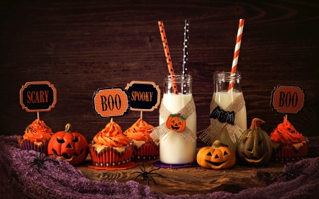 Holiday Halloween Milk Pumpkins Cupcakes - white, halloween, pumpkins, milk, orange, holiday, cute