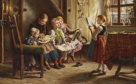 :-) - pictura, painting, school, johann wilhelm shutze, children, copil, art