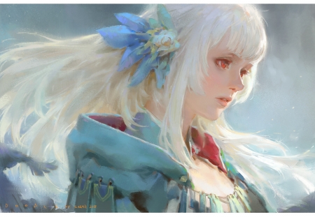 Bride - white, fantasy, bride, luminos, girl, krenz cushart, blue, art