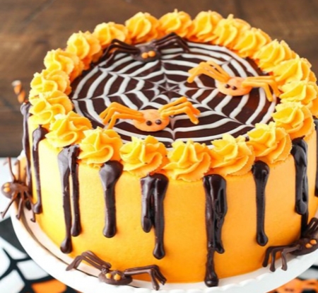 Halloween Spider Yellow and  brown cake - Yellow, Spiders, Halloween, Cake, Brown